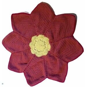 Crocheted Flower Rug Handmade Wall Hanging Salmon Pink Yellow Nursery Home Decor
